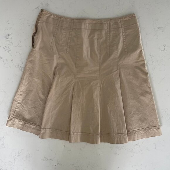 RW&CO. Casual Neutral Lined Cotton A Line Skirt 4 Pleats Front & Back Tan Sz 10 - Picture 6 of 10